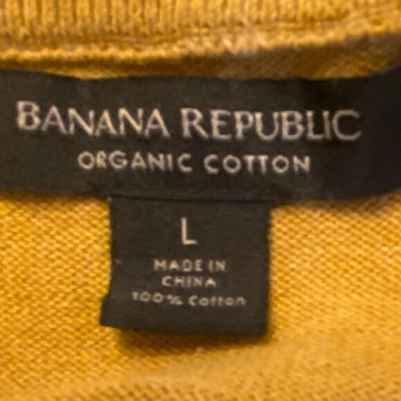 Banana Republic Men's Organic Cotton Striped Sweater Mustard Gold Blue Preppy-L - Picture 8 of 9